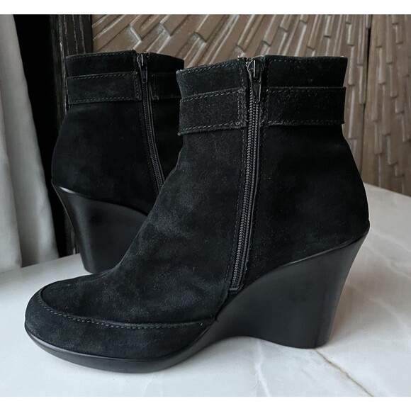 You By Crocs Leather Suede Ankle Boots Bootie Wedge Heels Zip Closure Wmn 10 - Picture 4 of 11